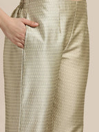 Jompers Women's Dupion Silk Jacquard Kurta with Trousers & Dupatta - Beige | Grocsy