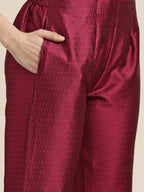Jompers Women's Dupion Silk Jacquard Kurta with Trousers & Dupatta - Purple | Grocsy