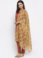 Jompers Women Orange Self-Striped Kurta with Trousers & Floal Georgette Dupatta | Grocsy