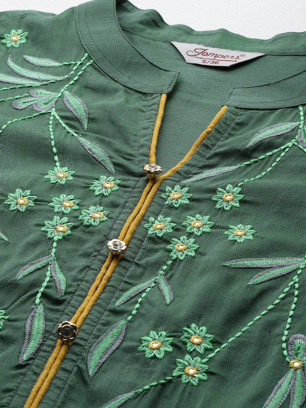 Jompers Women's Floral Embroidered Kurta with Trousers & With Dupatta - Green | Grocsy