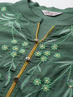 Jompers Women's Floral Embroidered Kurta with Trousers & With Dupatta - Green | Grocsy