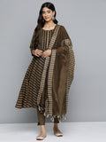 Jompers Women's Brown Embroidered Regular Kurta with Trousers & With Dupatta | Grocsy
