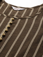 Jompers Women's Brown Embroidered Regular Kurta with Trousers & With Dupatta | Grocsy