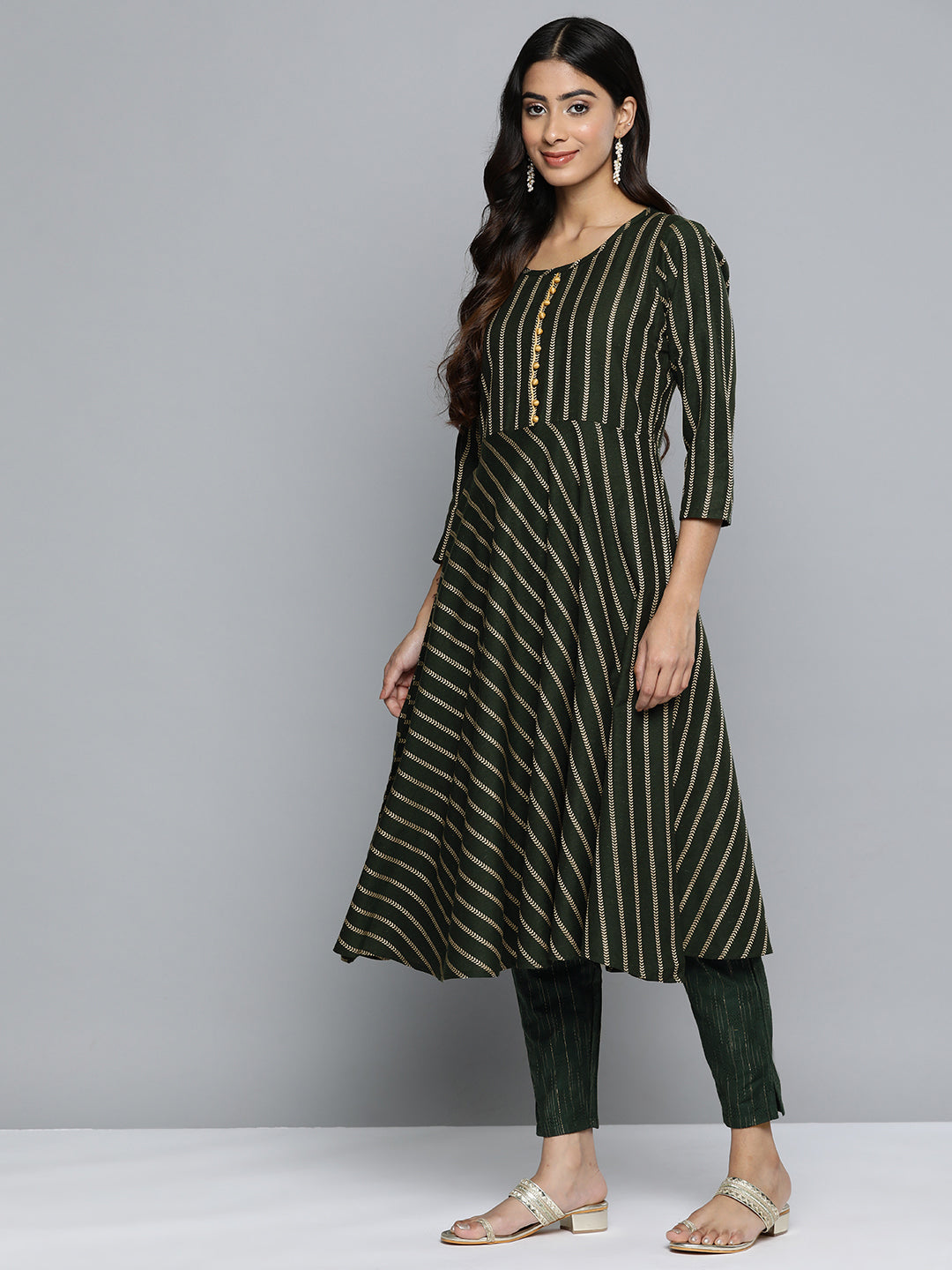Jompers Women's Olive Green Embroidered Regular Kurta with Trousers & With Dupatta | Grocsy