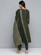 Jompers Women's Olive Green Embroidered Regular Kurta with Trousers & With Dupatta | Grocsy