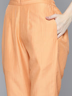 Jompers Women's Embroidered Thread Work Kurta & Trousers With Dupatta - Orange | Grocsy