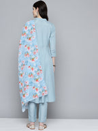 Jompers Women's Embroidered Thread Work Kurta & Trousers With Dupatta - Grey | Grocsy