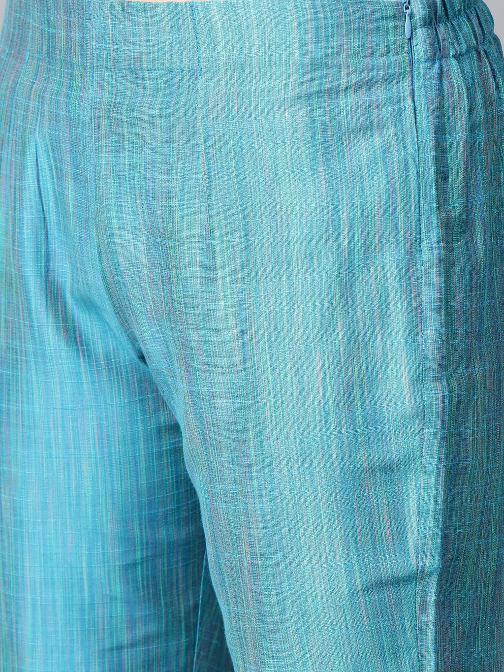 Jompers Women Blue & Green Self-Striped Kurta with Trousers & Dupatta | Grocsy