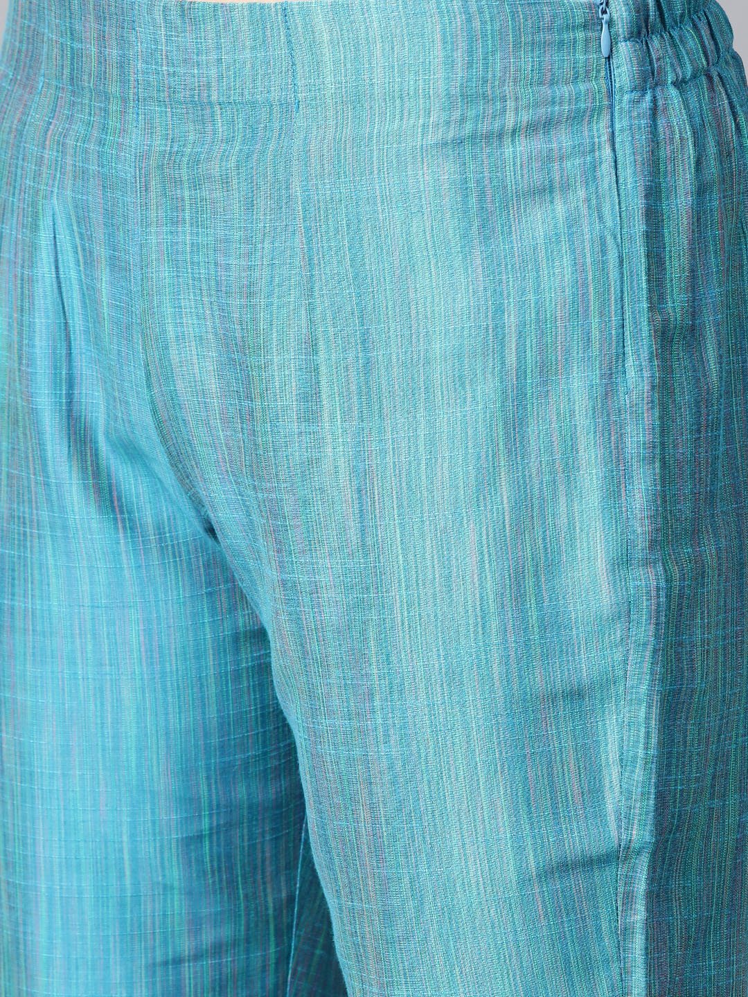 Jompers Women Blue & Green Self-Striped Kurta with Trousers & Dupatta | Grocsy
