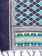 Jompers Women Blue & Green Self-Striped Kurta with Trousers & Dupatta | Grocsy