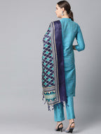 Jompers Women Blue & Green Self-Striped Kurta with Trousers & Dupatta | Grocsy