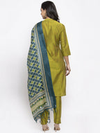 Jompers Women Green Self-Striped Kurta with Trousers And Art Silk Dupatta | Grocsy