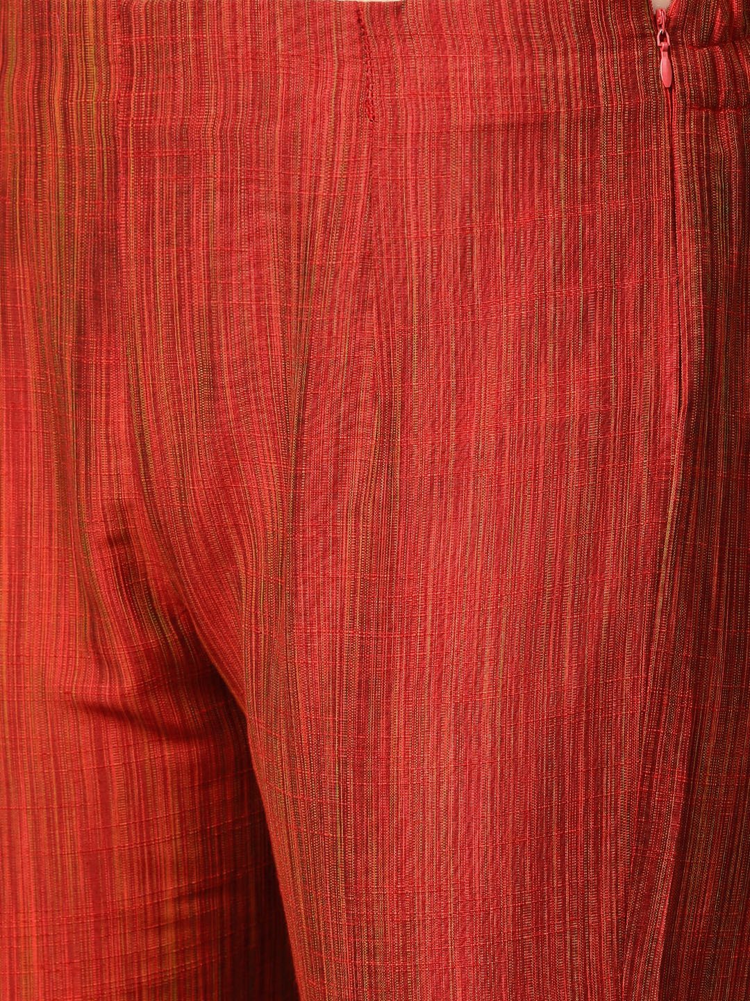 Jompers Women Red & Black Self-Striped Kurta with Trousers & Dupatta | Grocsy