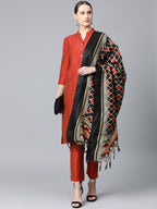 Jompers Women Red & Black Self-Striped Kurta with Trousers & Dupatta | Grocsy
