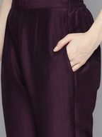Jompers Women's Sequin, zari embroidered flared kurta with pants and dupatta - Purple | Grocsy
