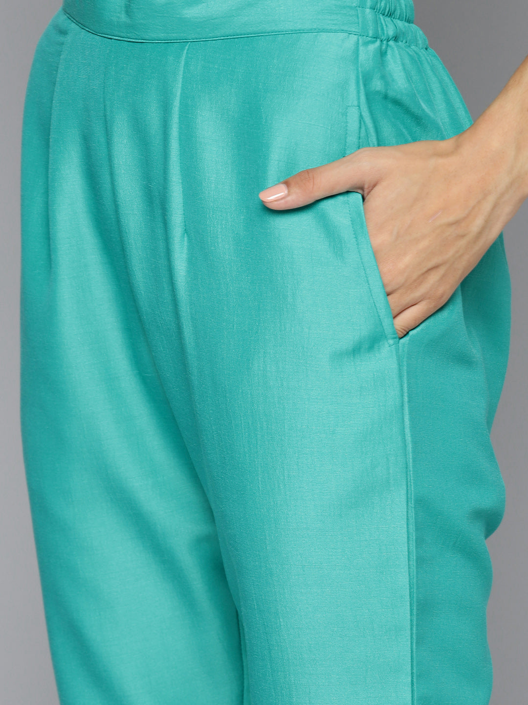 Jompers Women's Embroidered Silk Flared kurta,pant with dupatta set - Green | Grocsy