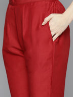 Jompers Women's Embroidered Silk Flared kurta,pant with dupatta set - Red | Grocsy