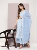 Jompers Women's Printed flared kurta palazzo dupatta set - Blue | Grocsy
