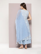 Jompers Women's Printed flared kurta palazzo dupatta set - Blue | Grocsy