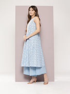 Jompers Women's Printed flared kurta palazzo dupatta set - Blue | Grocsy