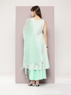 Jompers Women's Printed flared kurta palazzo dupatta set - Green | Grocsy