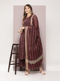 Jompers Women's Jacquard flared kurta palazzo dupatta set - Maroon | Grocsy