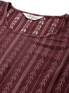 Jompers Women's Jacquard flared kurta palazzo dupatta set - Maroon | Grocsy