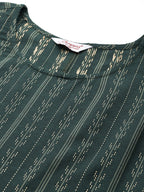 Jompers Women's Jacquard flared kurta palazzo dupatta set - Olive | Grocsy