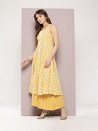 Jompers Women's Printed flared kurta palazzo dupatta set - Yellow | Grocsy