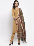 Jompers Women's Beige & Black Striped Kurta with Trousers & Printed Dupatta | Grocsy
