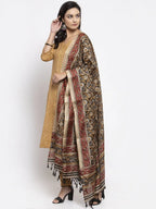 Jompers Women's Beige & Black Striped Kurta with Trousers & Printed Dupatta | Grocsy