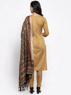 Jompers Women's Beige & Black Striped Kurta with Trousers & Printed Dupatta | Grocsy