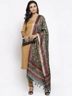 Jompers Women's Beige & Black Striped Kurta with Trousers & Green Printed Dupatta | Grocsy
