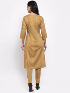Jompers Women's Beige & Black Striped Kurta with Trousers & Green Printed Dupatta | Grocsy