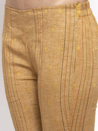 Jompers Women's Beige & Black Striped Kurta with Trousers & Green Printed Dupatta | Grocsy