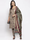 Jompers Women's Grey Striped Kurta with Trousers & Green Printed Dupatta | Grocsy