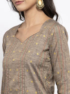 Jompers Women's Grey Striped Kurta with Trousers & Green Printed Dupatta | Grocsy