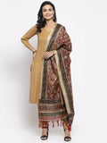 Jompers Women's Beige & Black Striped Kurta with Trousers & Red Printed Dupatta | Grocsy