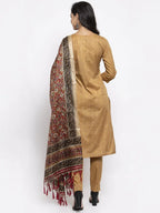 Jompers Women's Beige & Black Striped Kurta with Trousers & Red Printed Dupatta | Grocsy