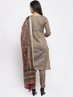Jompers Women's Grey Striped Kurta with Trousers & Red Printed Dupatta | Grocsy