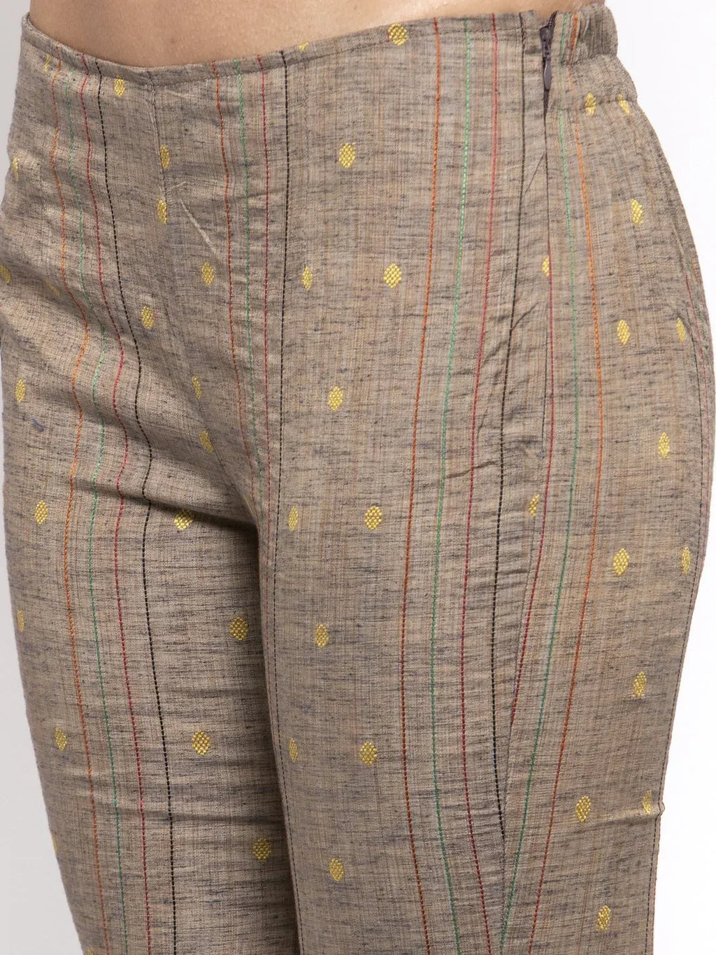 Jompers Women's Grey Striped Kurta with Trousers & Red Printed Dupatta | Grocsy