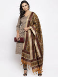 Jompers Women's Grey Striped Kurta with Trousers & Mustard Printed Dupatta | Grocsy