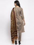 Jompers Women's Grey Striped Kurta with Trousers & Mustard Printed Dupatta | Grocsy