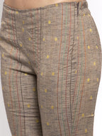Jompers Women's Grey Striped Kurta with Trousers & Mustard Printed Dupatta | Grocsy