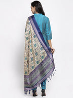 Jompers Women Blue & Green Self-Striped Kurta with Trousers And Printed Dupatta | Grocsy