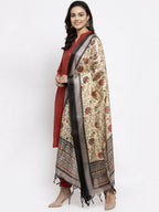 Jompers Women Red Self-Striped Kurta with Trousers & Art Silk Dupatta | Grocsy