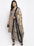 Jompers Women's Grey Striped Kurta with Trousers & Beige-Red Printed Dupatta | Grocsy