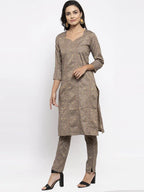 Jompers Women's Grey Striped Kurta with Trousers & Beige-Red Printed Dupatta | Grocsy