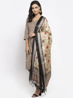 Jompers Women's Grey Striped Kurta with Trousers & Beige-Red Printed Dupatta | Grocsy
