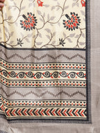 Jompers Women's Grey Striped Kurta with Trousers & Beige-Red Printed Dupatta | Grocsy